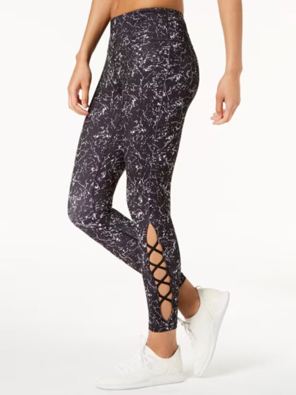 Ideology Womens Activewear Printed Lattice Detail Ankle Leggings